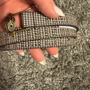 Kurt Geiger Brown and golf Houndstooth Belt with Gold Buckle